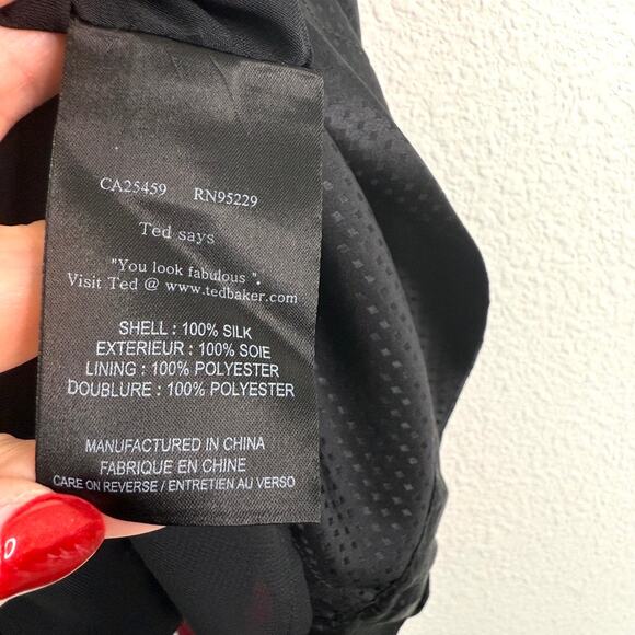 Ted Baker London Black Ruffle Silk Dress with Burgundy Bow Detail Size 4 (1) - Picture 10 of 11